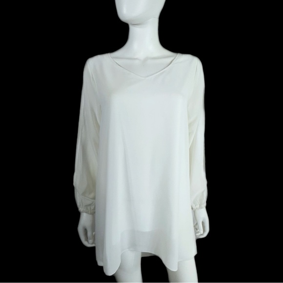 Women’s White Sheer Layered Hollow Out Sleeve Tunic Top - Picture 1 of 5